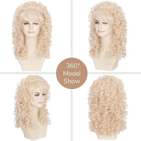 شعر مستعار Miss U Hair 60s طويل مجعد شقراء خلية النحل للنساء 80s شعر مستعار زي عتيق مع الانفجارات لحفلات الهالوين in Saudi Arabia