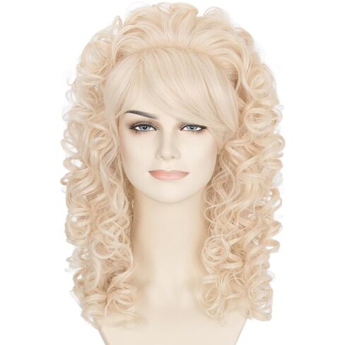 شعر مستعار Miss U Hair 60s طويل مجعد شقراء خلية النحل للنساء 80s شعر مستعار زي عتيق مع الانفجارات لحفلات الهالوين in Saudi Arabia