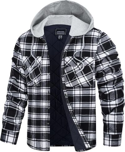 TACVASEN Mens Flannel Jacket with Hood Thick Plaid Flannel Shirts Quilted Lined Long Sleeve Winter Cotton Coat Button Down in Saudi Arabia