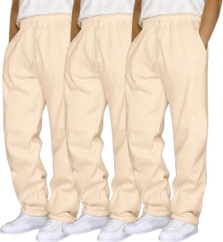 JiXiang Baggy Sweatpants for Men Elastic Waist Drawstring Fleece Joggers Trousers Baggy Running Lounge Sports Pants 3 Pack in Saudi Arabia