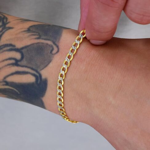 Nuragold 10k الذهب الأصفر الحقيقي الكوبي كبح وصلة 4.5 ملم قطع الماس تمهيد سلسلة سوار (7 "-9") مجوهرات إيطالية بدرجتين للرجال والنساء in Saudi Arabia
