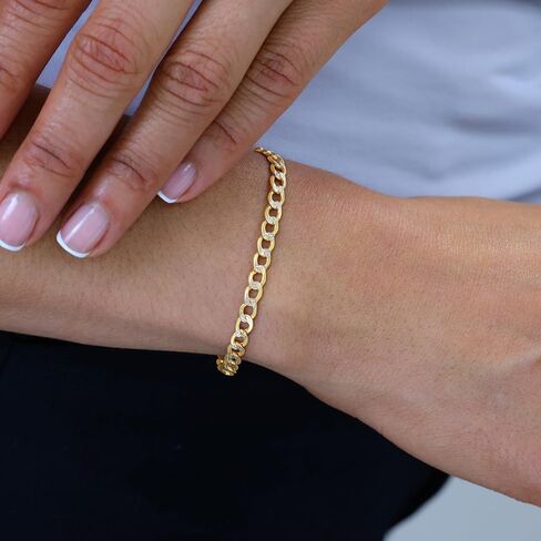 Nuragold 10k الذهب الأصفر الحقيقي الكوبي كبح وصلة 4.5 ملم قطع الماس تمهيد سلسلة سوار (7 "-9") مجوهرات إيطالية بدرجتين للرجال والنساء in Saudi Arabia