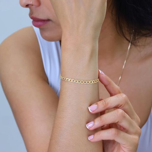 Nuragold 10k الذهب الأصفر الحقيقي الكوبي كبح وصلة 4.5 ملم قطع الماس تمهيد سلسلة سوار (7 "-9") مجوهرات إيطالية بدرجتين للرجال والنساء in Saudi Arabia