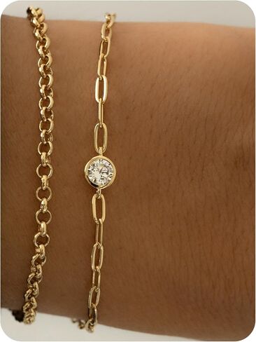 Gold Bracelet for Women Stack Trendy Non Tarnish Chain Link 14K Gold Plated Simple Dainty Wedding Jewelry Bridesmaid Gift in Saudi Arabia