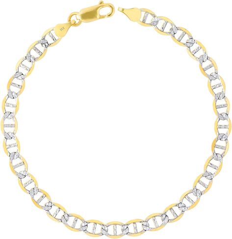 Nuragold 10k الذهب الأصفر الحقيقي الصلبة مارينر 5mm مرساة سلسلة تمهيد الماس قطع سوار (7 "-9") اثنين من لهجة المجوهرات الإيطالية للرجال والنساء in Saudi Arabia