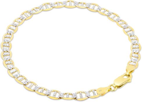 Nuragold 10k الذهب الأصفر الحقيقي الصلبة مارينر 5mm مرساة سلسلة تمهيد الماس قطع سوار (7 "-9") اثنين من لهجة المجوهرات الإيطالية للرجال والنساء in Saudi Arabia