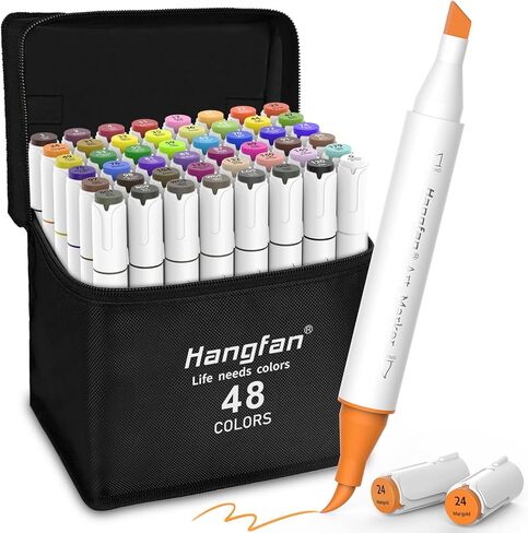 علامات الفن ، 84 ألوان الفنان كحول مزدوج عريض وغرامة علامات دائمة و 2 من مخطط مخطط مع قضية للبالغين الأطفال تلوين رسم رسم تصميم العلامات البيضاء in Kuwait