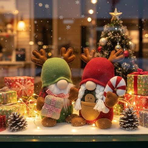 قطعتان من زينة عيد الميلاد الفخمة، مجموعة من 2 - تماثيل قزم إسكندنافية مع هدية وعصا حلوى، ديكور منزلي للعطلات السويدية الشمالية لعيد الميلاد in Kuwait
