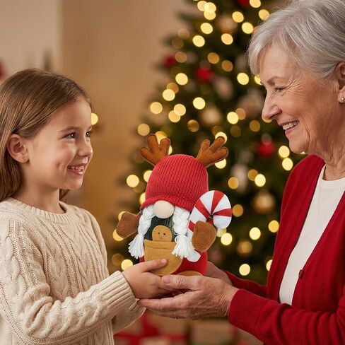 قطعتان من زينة عيد الميلاد الفخمة، مجموعة من 2 - تماثيل قزم إسكندنافية مع هدية وعصا حلوى، ديكور منزلي للعطلات السويدية الشمالية لعيد الميلاد in Kuwait