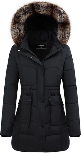 GOLDLADIES Women's Long Winter Puffer Coat Waterproof Jacket Thickened Down Alternative Parka with Detachable Hood in Kuwait