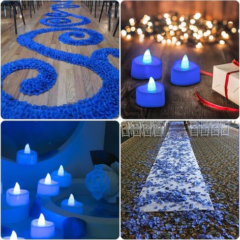 cridoz Blue Rose Petals for Romantic Night for him Set, 2000 Pieces Artificial Rose Petals with 24 Pieces Flameless LED Candles for Decoration Wedding Party Valentine's Day(Blue) in Saudi Arabia