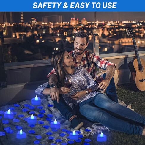 cridoz Blue Rose Petals for Romantic Night for him Set, 2000 Pieces Artificial Rose Petals with 24 Pieces Flameless LED Candles for Decoration Wedding Party Valentine's Day(Blue) in Saudi Arabia