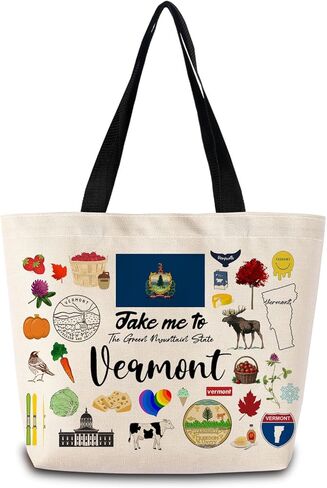 Take Me To Vermont Tote Bag Reusable Grocery Bags Aesthetic Shopping Shoulder Handbag with Interior Pocket Lightweight & Washable Stylish Vermont Travel Present for Women in Saudi Arabia