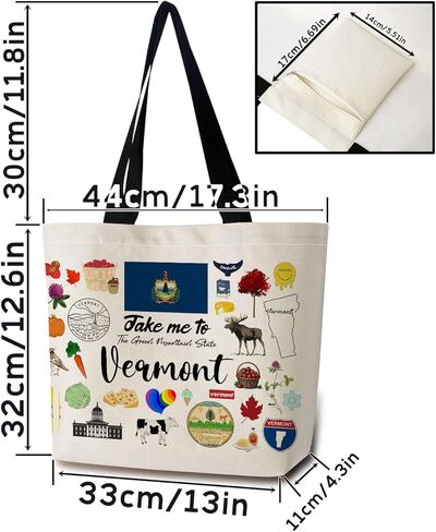 Take Me To Vermont Tote Bag Reusable Grocery Bags Aesthetic Shopping Shoulder Handbag with Interior Pocket Lightweight & Washable Stylish Vermont Travel Present for Women in Saudi Arabia