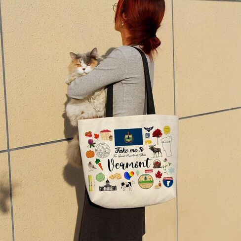 Take Me To Vermont Tote Bag Reusable Grocery Bags Aesthetic Shopping Shoulder Handbag with Interior Pocket Lightweight & Washable Stylish Vermont Travel Present for Women in Saudi Arabia
