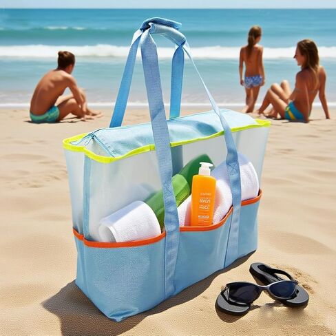 iYuening Tote Bag with Zipper Water Resistant，Work Tote Bag, Extra Large Mesh Beach Bag,Travel Bag for Women Man in Kuwait