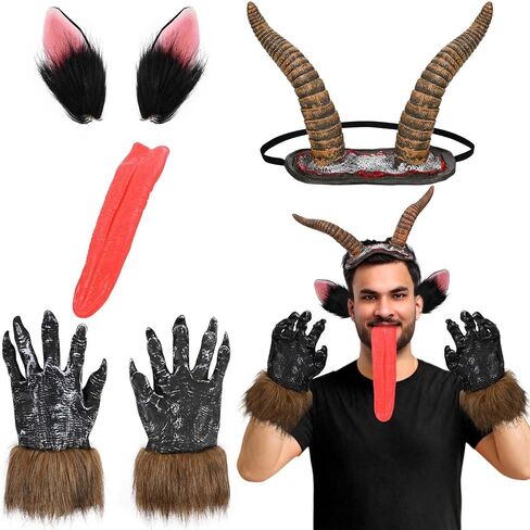 4 Pcs Christmas Monster Accessory Set Includes Antelope Horn Headband, Fake Tongue,Props Anime Ear, Monster Gloves for Christmas Holiday Cosplay Party Dress Up in Kuwait
