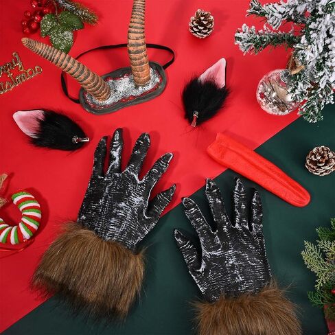 4 Pcs Christmas Monster Accessory Set Includes Antelope Horn Headband, Fake Tongue,Props Anime Ear, Monster Gloves for Christmas Holiday Cosplay Party Dress Up in Kuwait