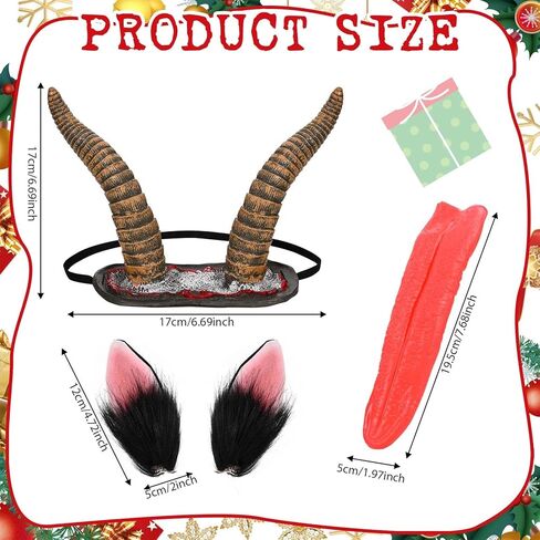 4 Pcs Christmas Monster Accessory Set Includes Antelope Horn Headband, Fake Tongue,Props Anime Ear, Monster Gloves for Christmas Holiday Cosplay Party Dress Up in Kuwait