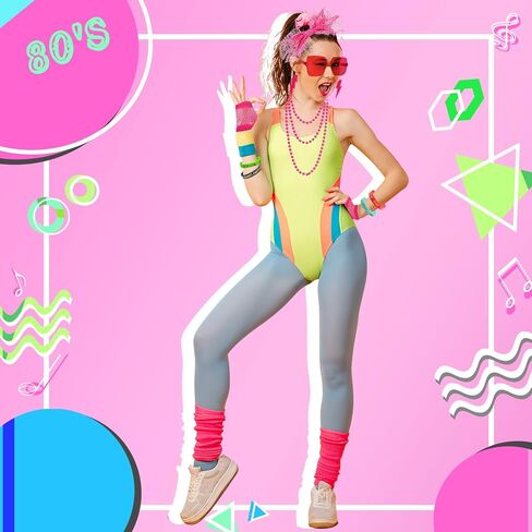 80s 90s ازياء اكسسوارات للنساء الرجال 1980s النيون عقال أقراط النظارات الشمسية الرجعية هالوين حفلة الزي مجموعة in Kuwait