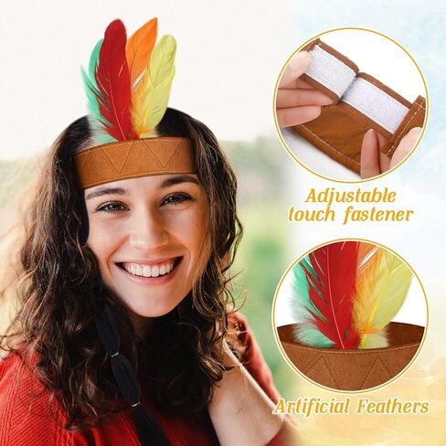 JenPen Feather Headdress for Thanksgiving Indian Headband with Wig Native Chief American for Adults Indian Costume Party in Saudi Arabia