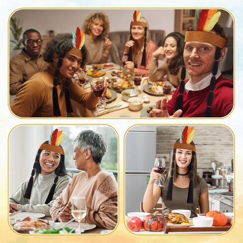 JenPen Feather Headdress for Thanksgiving Indian Headband with Wig Native Chief American for Adults Indian Costume Party in Saudi Arabia