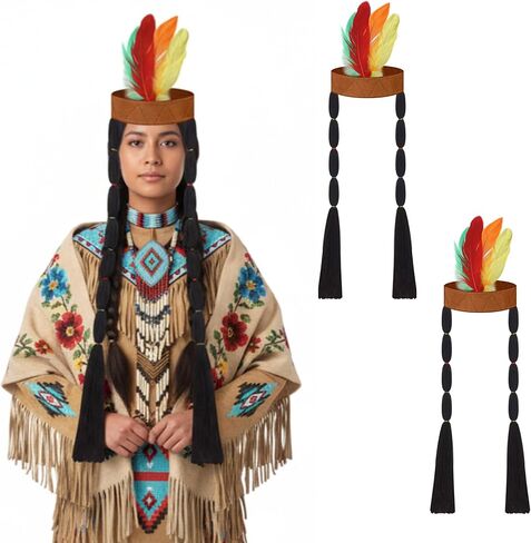 JenPen Feather Headdress for Thanksgiving Indian Headband with Wig Native Chief American for Adults Indian Costume Party in Saudi Arabia