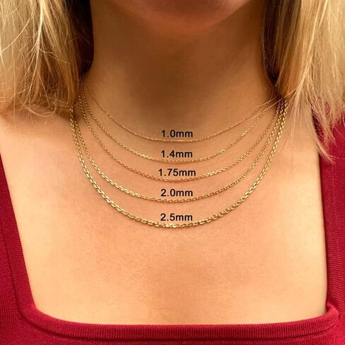 Jewelry Affairs 14k Yellow Gold Cable Link Chain Necklace, 0.6mm in Saudi Arabia