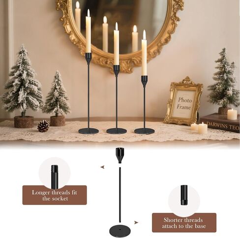 Black Candlestick Holders Set of 6,Brass Electroplated Wire Drawing Process Tapered Candle Holders, Modern Vintage Home Decor for Dining Table/Mantel/Party/Wedding/Housewarming Gift Black-6 in Saudi Arabia