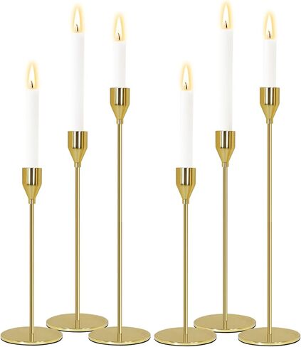 Black Candlestick Holders Set of 6,Brass Electroplated Wire Drawing Process Tapered Candle Holders, Modern Vintage Home Decor for Dining Table/Mantel/Party/Wedding/Housewarming Gift Black-6 in Saudi Arabia