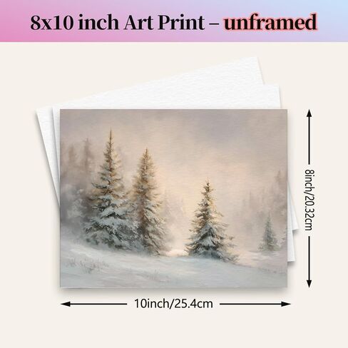 Winter Pine Trees Wall Art Print, Snowy Forest Sunrise Landscape Painting, Rustic Farmhouse Christmas Decor, Neutral Scandinavian Holiday Artwork for Home (11X14inch-Unframed) in Saudi Arabia