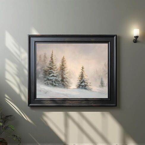 Winter Pine Trees Wall Art Print, Snowy Forest Sunrise Landscape Painting, Rustic Farmhouse Christmas Decor, Neutral Scandinavian Holiday Artwork for Home (11X14inch-Unframed) in Saudi Arabia
