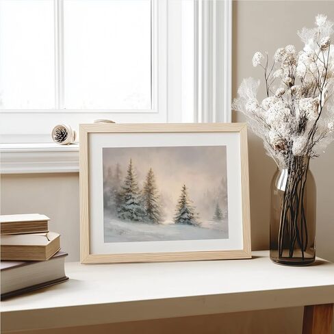 Winter Pine Trees Wall Art Print, Snowy Forest Sunrise Landscape Painting, Rustic Farmhouse Christmas Decor, Neutral Scandinavian Holiday Artwork for Home (11X14inch-Unframed) in Saudi Arabia