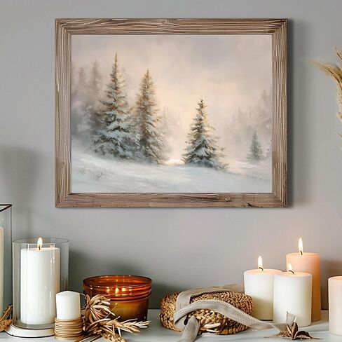 Winter Pine Trees Wall Art Print, Snowy Forest Sunrise Landscape Painting, Rustic Farmhouse Christmas Decor, Neutral Scandinavian Holiday Artwork for Home (11X14inch-Unframed) in Saudi Arabia