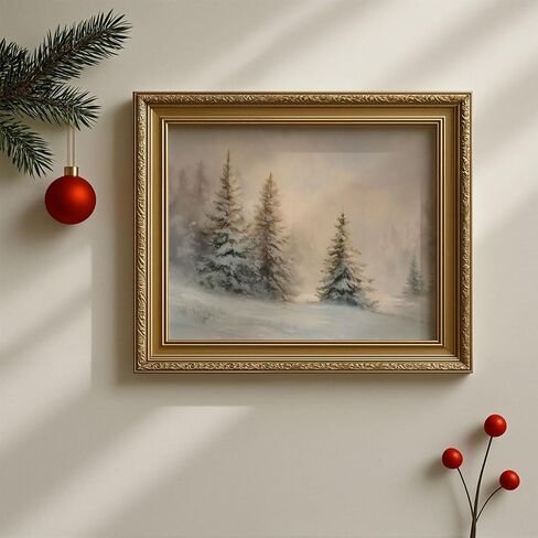 Winter Pine Trees Wall Art Print, Snowy Forest Sunrise Landscape Painting, Rustic Farmhouse Christmas Decor, Neutral Scandinavian Holiday Artwork for Home (11X14inch-Unframed) in Saudi Arabia