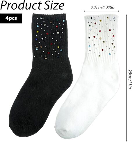 2 Pairs Glitter Crew Socks for Women, Cute Fashion Rhinestone Crew Socks for All Season, Cotton Cozy Casual Sock for Mom Festival Funny Gifts in Saudi Arabia