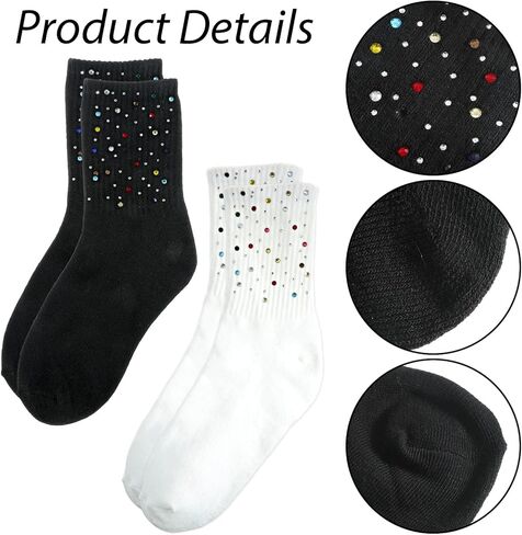 2 Pairs Glitter Crew Socks for Women, Cute Fashion Rhinestone Crew Socks for All Season, Cotton Cozy Casual Sock for Mom Festival Funny Gifts in Saudi Arabia