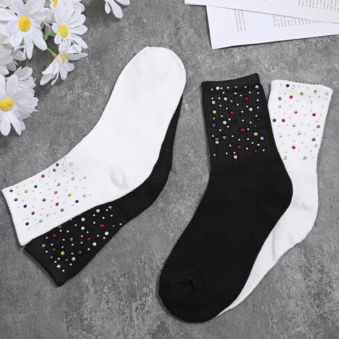 2 Pairs Glitter Crew Socks for Women, Cute Fashion Rhinestone Crew Socks for All Season, Cotton Cozy Casual Sock for Mom Festival Funny Gifts in Saudi Arabia