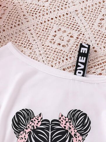 Girls One Shoulder Graphic T-Shirt Summer Casual Tee Cute Girl Print Top Leopard Sunglasses Off Shoulder Tie Front Shirt in Saudi Arabia