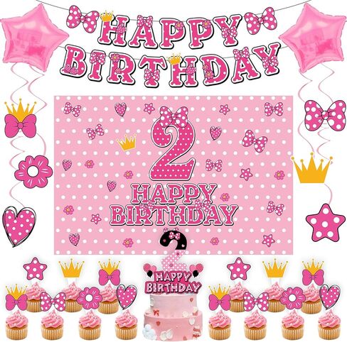 Pink Mouse 3rd Birthday Party Decorations for kids Party Supplies Set Include Banner, Backdrop, Hanging Swirls, Cake Cupcake Toppers for Mouse Themes in Saudi Arabia