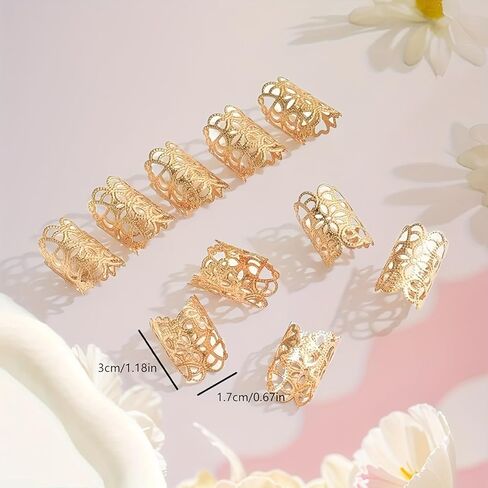 Vintage Gold Plated Floral Full Finger Statement Rings Set, Hollow Lace Design, Knuckle Rings for Women, 10 Pieces in Saudi Arabia
