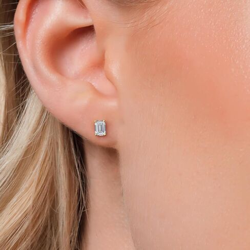 Gem Stone King 1.50 إلى 6.00 Cttw IGI Certified Lab Grown Diamond أقراط ذهبية عيار 14 قيراط | قطع الزمرد | لون E-F | وضوح VS1-VS2 | أقراط ذهبية للنساء والرجال in Kuwait