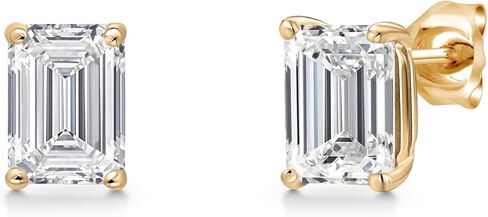 Gem Stone King 1.50 إلى 6.00 Cttw IGI Certified Lab Grown Diamond أقراط ذهبية عيار 14 قيراط | قطع الزمرد | لون E-F | وضوح VS1-VS2 | أقراط ذهبية للنساء والرجال in Kuwait