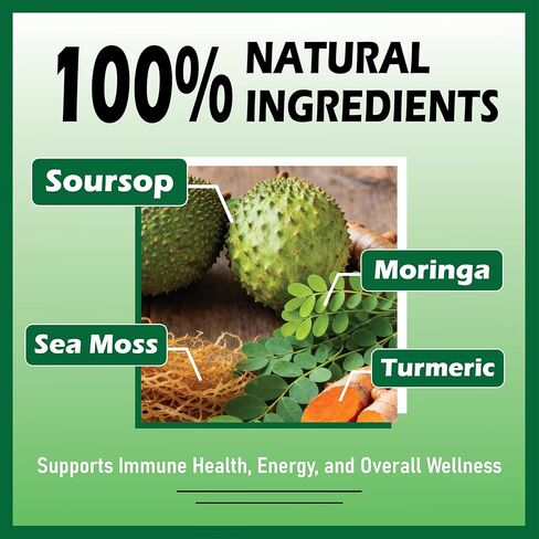 قطرات سائل Soursop 10 في 1 مع طحالب البحر، المورينغا، الكركم، زيت الحبة السوداء - نباتي، دعم المناعة والطاقة غير المعدلة وراثيًا - 2 أونصة سائلة in Saudi Arabia
