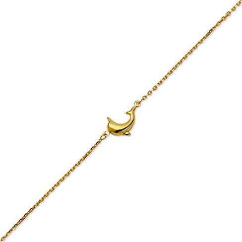 LoveBling 10k Yellow Gold .5mm Rolo Chain 3 High-Polished Dolphin Charm Anklet Adjustable from 9" to 10" (#92) in Saudi Arabia
