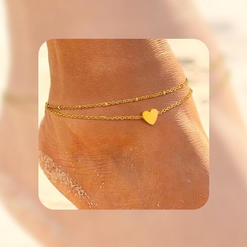 925 Silver Anklet for Women - Adjustable Chain with Heart & CZ Charm, Waterproof Layered Anklet, Trendy Jewelry Gift in Saudi Arabia