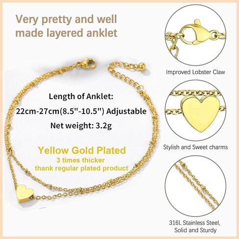 925 Silver Anklet for Women - Adjustable Chain with Heart & CZ Charm, Waterproof Layered Anklet, Trendy Jewelry Gift in Saudi Arabia