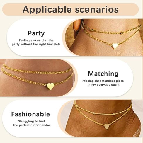 925 Silver Anklet for Women - Adjustable Chain with Heart & CZ Charm, Waterproof Layered Anklet, Trendy Jewelry Gift in Saudi Arabia