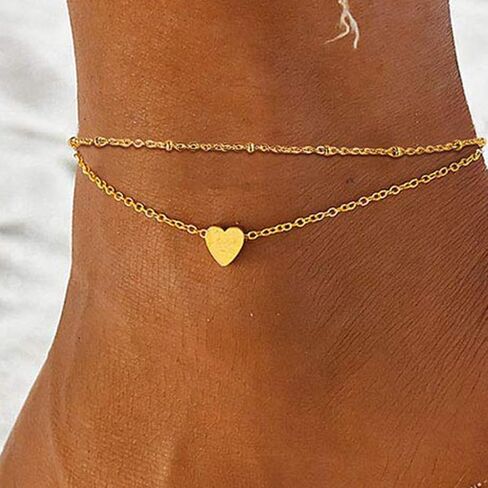 925 Silver Anklet for Women - Adjustable Chain with Heart & CZ Charm, Waterproof Layered Anklet, Trendy Jewelry Gift in Saudi Arabia