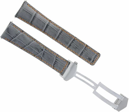 Ewatchparts 22mm Monaco Leather Watch Band Strap Clasp Buckle Compatible With Tag Heuer Carrera Gray With Orange Stitching in Saudi Arabia